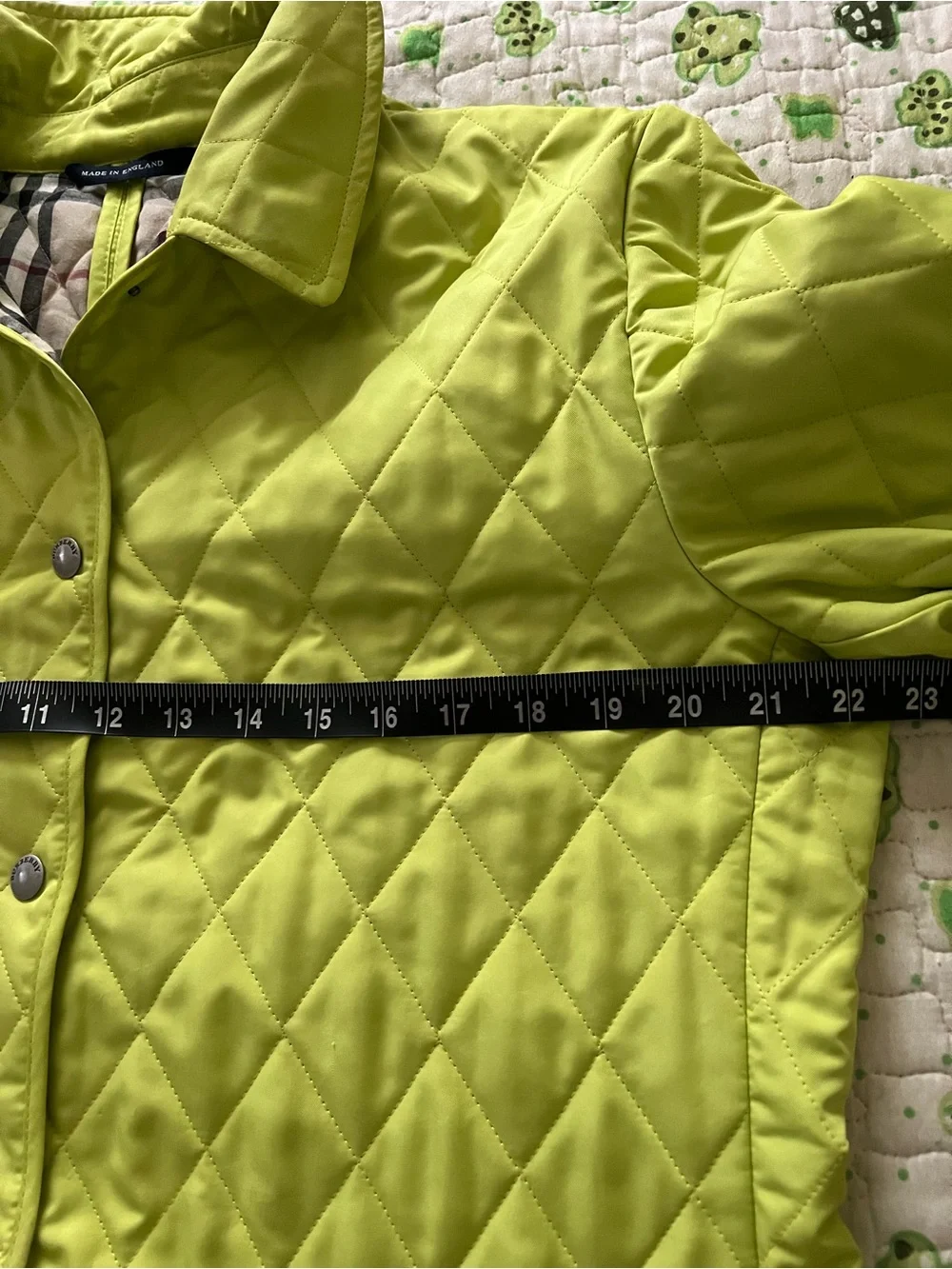 Burberry Quilted Lime Green Jacket with Plaid Lining